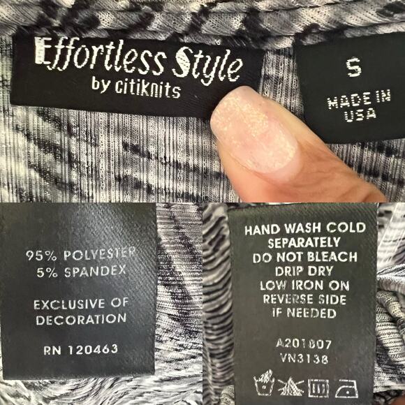 Effortless Style by Citiknits Gray & Black Abstract Print Blouse Size Small Boho - Picture 8 of 16